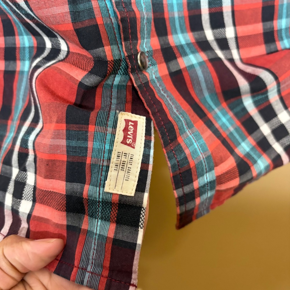 Levi Strauss & Co Mens Sz XL Shirt Pearl Snap Plaid Short Sleeve Western - Picture 6 of 7